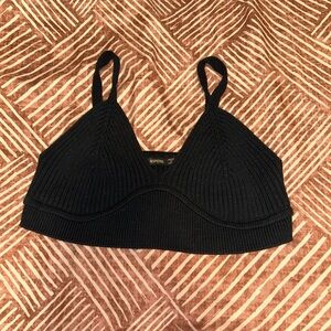 Black Ribbed Crop Top with Adjustable Straps